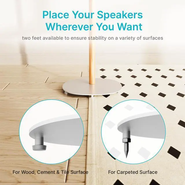 Alt view image 3 of 6 - Speaker Stand Compatible with Sonos era 100,100 SL,300,2 Pack,White | 30.6" Fixed Height Floor Stand Pair, Wooden Speaker Stand, White & Beech