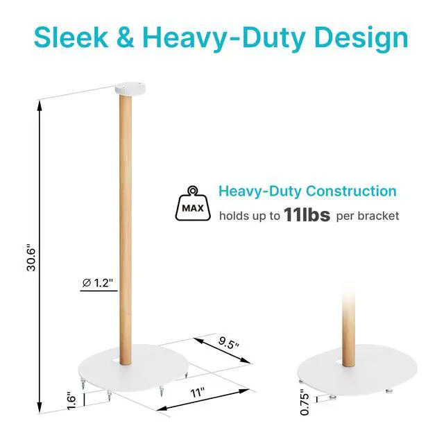 Alt view image 6 of 6 - Speaker Stand Compatible with Sonos era 100,100 SL,300,2 Pack,White | 30.6" Fixed Height Floor Stand Pair, Wooden Speaker Stand, White & Beech