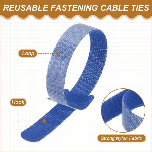 Alt view image 3 of 7 - 8 Inch Reusable Cable Ties, 100 Pcs Adjustable Fastening Hook and Loop Straps Cord Management Wire Wrap Organizer for Home Office Cables, Blue