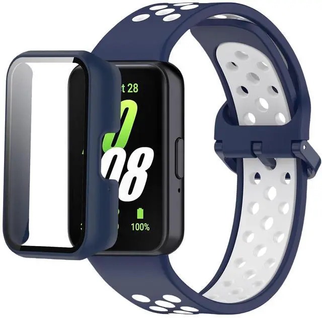 Main image of Silicone Bands Compatible with Samsung Galaxy Fit 3 SM-R390, with PC Case Waterproof Sport Watch Band Soft Breathable Strips for Men Women