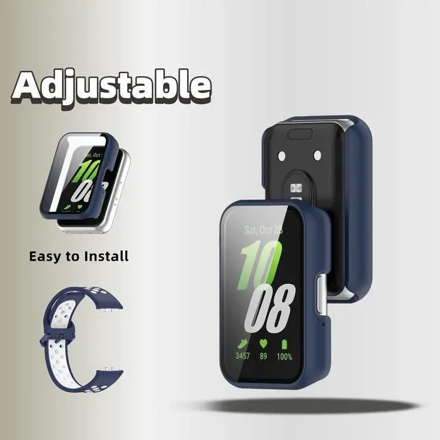 Alt view image 5 of 6 - Silicone Bands Compatible with Samsung Galaxy Fit 3 SM-R390, with PC Case Waterproof Sport Watch Band Soft Breathable Strips for Men Women
