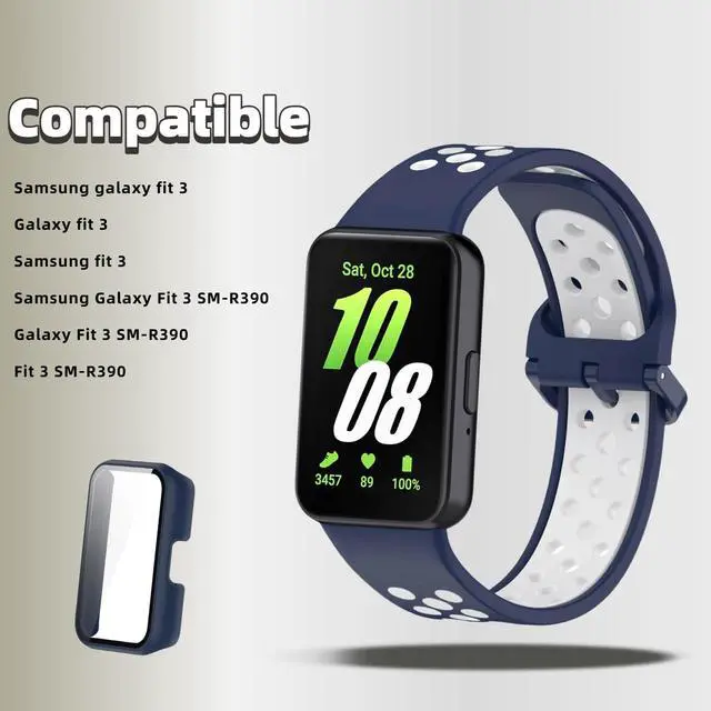 Alt view image 2 of 6 - Silicone Bands Compatible with Samsung Galaxy Fit 3 SM-R390, with PC Case Waterproof Sport Watch Band Soft Breathable Strips for Men Women