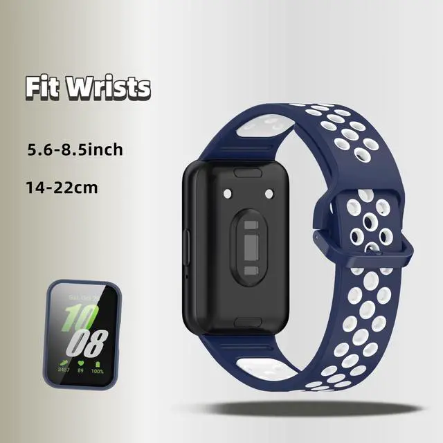 Alt view image 4 of 6 - Silicone Bands Compatible with Samsung Galaxy Fit 3 SM-R390, with PC Case Waterproof Sport Watch Band Soft Breathable Strips for Men Women