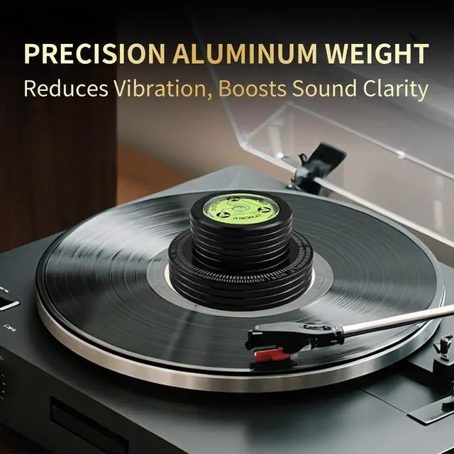 Alt view image 2 of 6 - Record Weight Turntable Weight Stabilizer Black 285g/10oz | Aluminum Alloy, Bubble Level, Speed Test 50HZ, Non-Slip Base, for Vinyl LP Disc