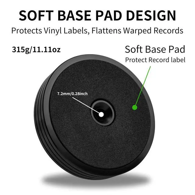 Alt view image 5 of 6 - Record Weight Turntable Weight Stabilizer Black 285g/10oz | Aluminum Alloy, Bubble Level, Speed Test 50HZ, Non-Slip Base, for Vinyl LP Disc