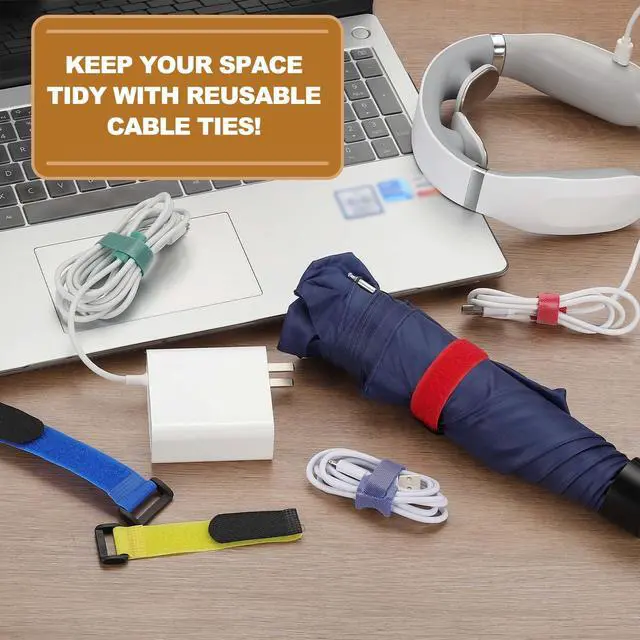 Alt view image 6 of 7 - 8 Inch Reusable Cable Ties, 100 Pcs Adjustable Fastening Hook and Loop Straps Cord Management Wire Wrap Organizer for Home Office Cables, Blue