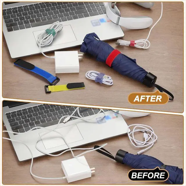 Alt view image 5 of 7 - 8 Inch Reusable Cable Ties, 100 Pcs Adjustable Fastening Hook and Loop Straps Cord Management Wire Wrap Organizer for Home Office Cables, Blue