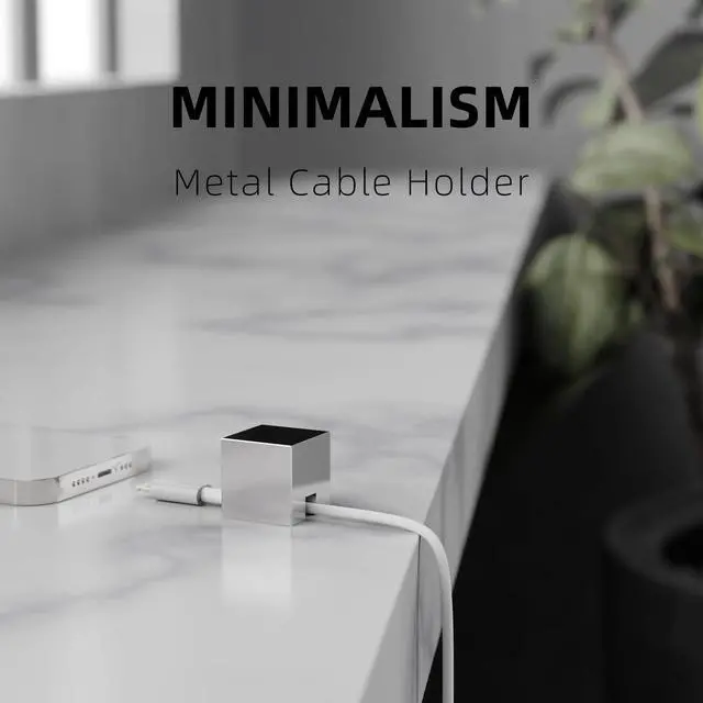 Alt view image 2 of 6 - (2 PCS - Gold) Metal Cord Holder, Weighted Cable Organizer or Management, Heavy Wire Keeper for Nightstand, Desk, Bedside Table - Cube Cords Strap for Lightning, USB-C Phone Charger Cables