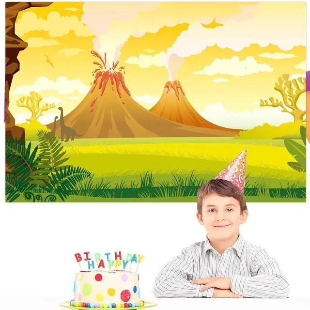 Alt view image 6 of 6 - Tanystropheus Tyrannosaurus Rex Dinosaur Banner Backdrop Background Photo Booth Props Volcano Tropical Dino T-REX Theme Decor for Safari Wild One Birthday Party Supplies Decorations