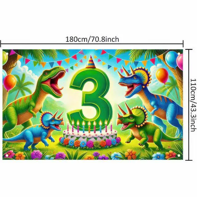 Alt view image 5 of 7 - 3rd Green Dinosaur Birthday Banner 71x43 Inch Polyester | Polyester, green dinosaur 3rd theme, Happy birthday backdrop for porch, hall, garden