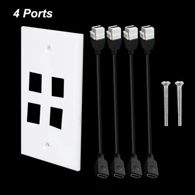 Alt view image 2 of 3 - 4 Ports HDMI 2.1V Wall Plate, 48Gbps, 3D 8K@60Hz 4K@120Hz Dynamic HDR eARC, Solder-free Pass Through Outlet Socket Face Cover for Home Theater, DVD, Cable Satellite TV HDTV, PS4