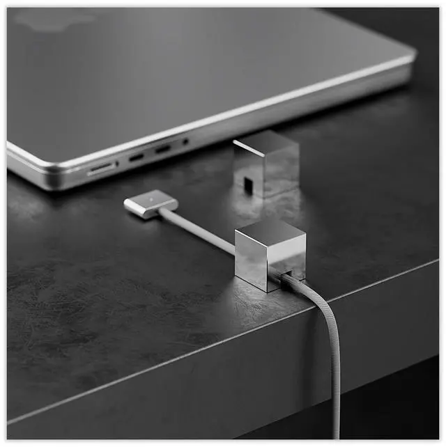 Main image of (2 PCS - Silver) Metal Cord Holder, Weighted Cable Organizer or Management, Heavy Wire Keeper for Nightstand, Desk, Bedside Table - Cube Cords Strap for Lightning, USB-C Phone Charger Cables