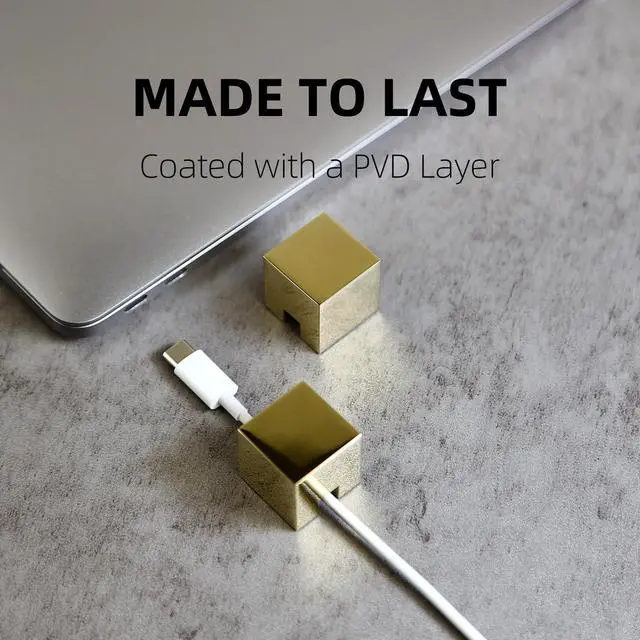 Alt view image 5 of 6 - Metal Cord Holder, Weighted Cable Organizer or Management, Heavy Wire Keeper for Nightstand, Desk, Bedside Table - Cube Cords Strap for Lightning, USB-C Phone Charger Cables (Silver - 1 PCS)