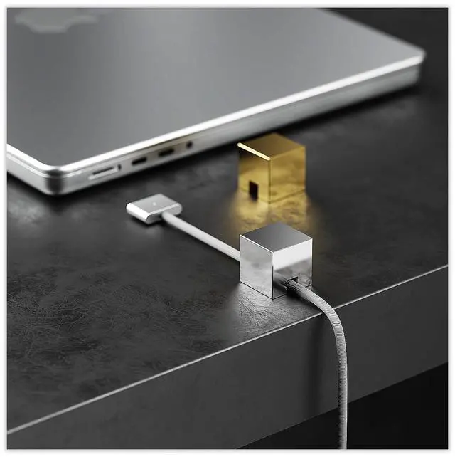 Main image of (2 PCS - Gold & Silver) Metal Cord Holder, Weighted Cable Organizer or Management, Heavy Wire Keeper for Nightstand, Desk, Bedside Table - Cords Strap for Lightning, USB-C Phone Charger Cables