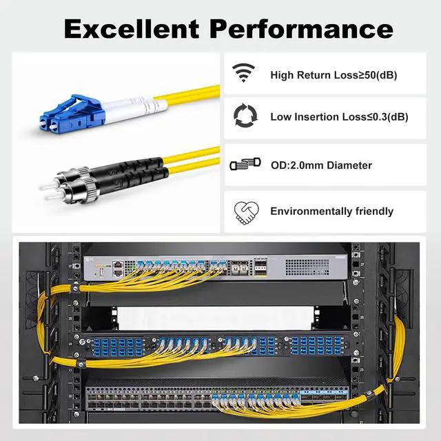 Alt view image 5 of 7 - OS2 LC to ST Single Mode Fiber Patch Cable, 3m/10ft, 1Pack | Singlemode, Duplex, 10G/40G/100G, SMF, SM Fiber Optic Cable, 9/125um, Optical Cable Series, Cable Diameter 2.0mm, LSZH Jacket