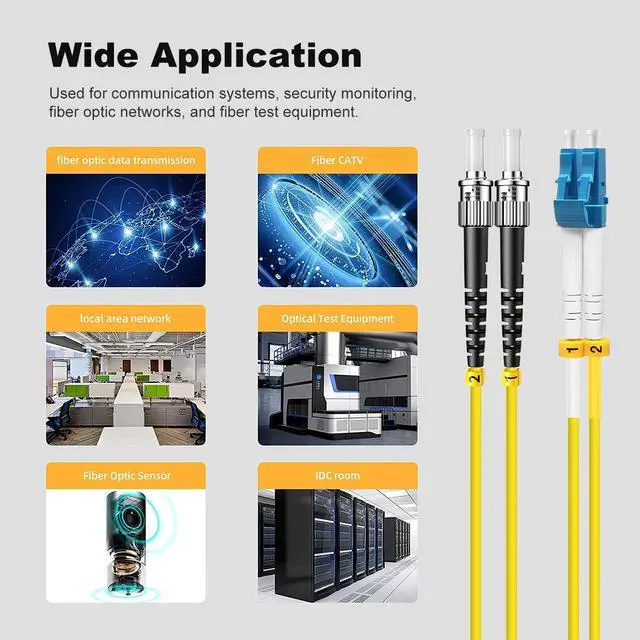 Alt view image 7 of 7 - OS2 LC to ST Single Mode Fiber Patch Cable, 3m/10ft, 1Pack | Singlemode, Duplex, 10G/40G/100G, SMF, SM Fiber Optic Cable, 9/125um, Optical Cable Series, Cable Diameter 2.0mm, LSZH Jacket