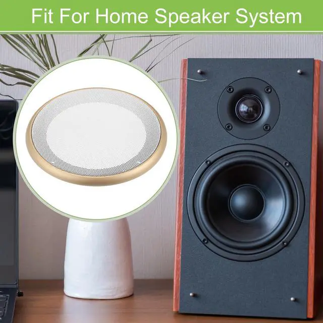 Alt view image 3 of 7 - Universal 5" Car Speaker Grills Cover Mesh Round Pack of 1 | 5 Inch Audio Speaker Subwoofer Guard Protector Case, with Mounting Screws, Iron ABS, Gold Tone White