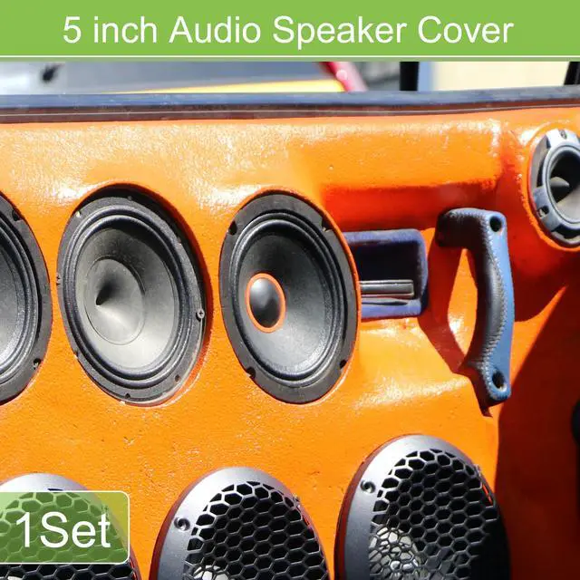 Alt view image 2 of 7 - Universal 5" Car Speaker Grills Cover Mesh Round Pack of 1 | 5 Inch Audio Speaker Subwoofer Guard Protector Case, with Mounting Screws, Iron ABS, Gold Tone White