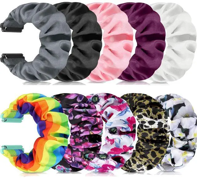 Main image of 10 Pack Scrunchie Bands Compatible With Fitbit Versa/Versa 2/Lite Special Edition - Women's Elastic Stretch Fabric Strap Pattern Printed Scrunchy Replacement Bracelet Wristband