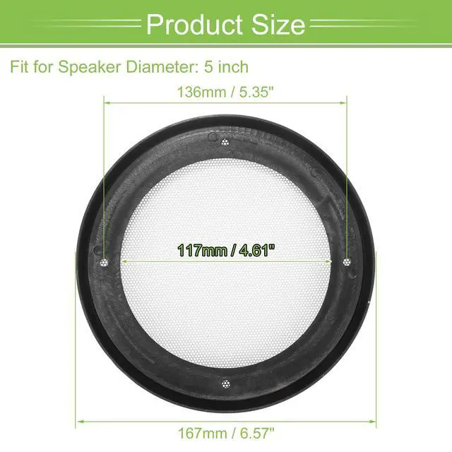 Alt view image 6 of 7 - Universal 5" Car Speaker Grills Cover Mesh Round Pack of 1 | 5 Inch Audio Speaker Subwoofer Guard Protector Case, with Mounting Screws, Iron ABS, Gold Tone White