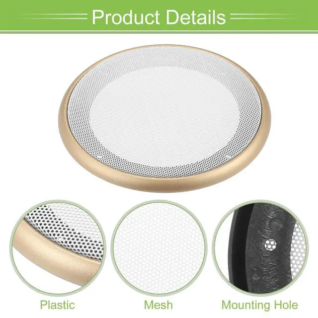 Alt view image 4 of 7 - Universal 5" Car Speaker Grills Cover Mesh Round Pack of 1 | 5 Inch Audio Speaker Subwoofer Guard Protector Case, with Mounting Screws, Iron ABS, Gold Tone White