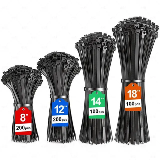 Main image of 600 Pack Zip Ties Heavy Duty Assorted Sizes, Black UV Resistant Self-Locking Nylon Zip Ties for Indoor Outdoor Wire Management, Home, Office, Garden and Industrial Use