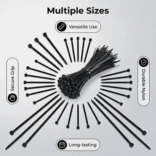 Alt view image 5 of 7 - 600 Pack Zip Ties Heavy Duty Assorted Sizes, Black UV Resistant Self-Locking Nylon Zip Ties for Indoor Outdoor Wire Management, Home, Office, Garden and Industrial Use