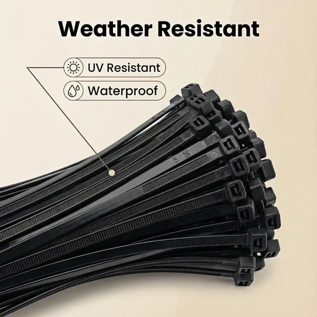 Alt view image 3 of 7 - 600 Pack Zip Ties Heavy Duty Assorted Sizes, Black UV Resistant Self-Locking Nylon Zip Ties for Indoor Outdoor Wire Management, Home, Office, Garden and Industrial Use