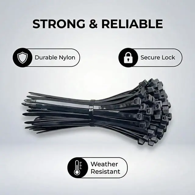 Alt view image 4 of 7 - 600 Pack Zip Ties Heavy Duty Assorted Sizes, Black UV Resistant Self-Locking Nylon Zip Ties for Indoor Outdoor Wire Management, Home, Office, Garden and Industrial Use