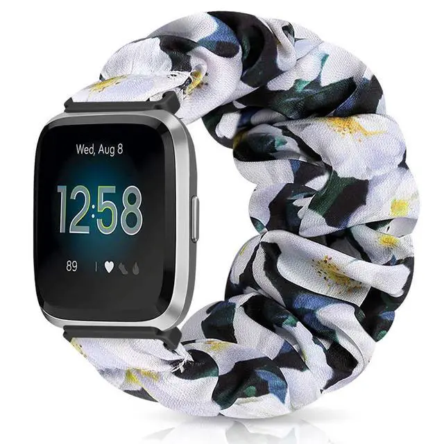 Alt view image 2 of 7 - 10 Pack Scrunchie Bands Compatible With Fitbit Versa/Versa 2/Lite Special Edition - Women's Elastic Stretch Fabric Strap Pattern Printed Scrunchy Replacement Bracelet Wristband