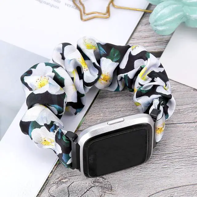 Alt view image 5 of 7 - 10 Pack Scrunchie Bands Compatible With Fitbit Versa/Versa 2/Lite Special Edition - Women's Elastic Stretch Fabric Strap Pattern Printed Scrunchy Replacement Bracelet Wristband