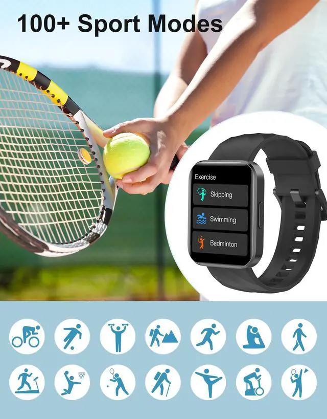 Alt view image 2 of 7 - Smart Watches for Men Women (Answer/ Make Calls) Compatible with iPhone Android Phones, 1.85" Smartwatch Fitness Tracker with 100+ Sports Heart Rate Monitor Pedometer Sleep Tracker Waterproof (Black)