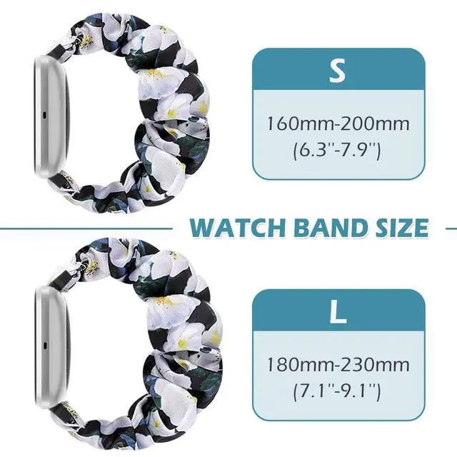Alt view image 3 of 7 - 10 Pack Scrunchie Bands Compatible With Fitbit Versa/Versa 2/Lite Special Edition - Women's Elastic Stretch Fabric Strap Pattern Printed Scrunchy Replacement Bracelet Wristband