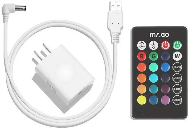 Main image of Replacement Remote Control & Charger Pack for LED Ball & Cube Lights | 5V 1A Output, USB to Round DC Power Cord, Infrared Remote, 5 Meter Range