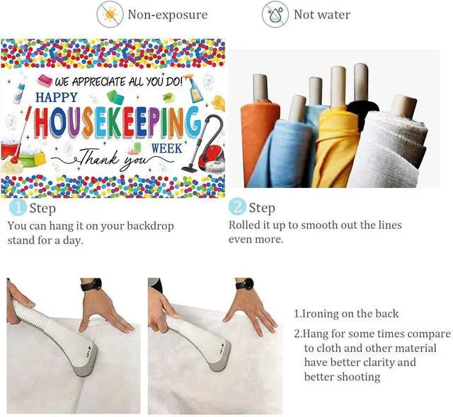 Alt view image 7 of 7 - Happy Housekeeping Week Banner Backdrop 8x6FT Thank You Cleaning Staff Background for Housekeeper Appreciation, Environmental Services Week Party Decorations Photo Props
