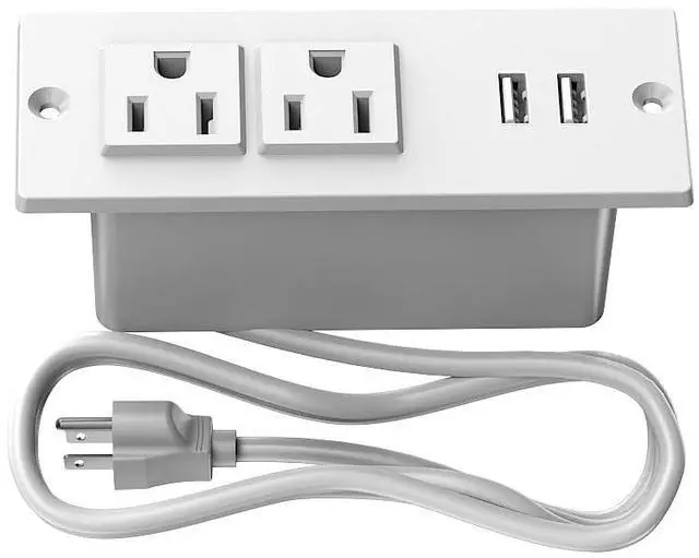 Main image of Small Recessed Power Strip Plug Extension Cord with USB Electrical Outlet Extender Flush Mount Surge Protector Power Adapter Charging Station for Desk Furniture Tabletop Home Office (White)