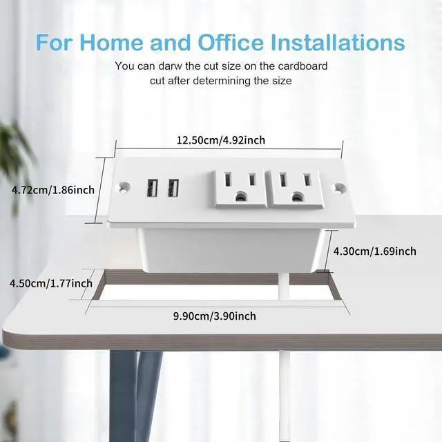 Alt view image 2 of 7 - Small Recessed Power Strip Plug Extension Cord with USB Electrical Outlet Extender Flush Mount Surge Protector Power Adapter Charging Station for Desk Furniture Tabletop Home Office (White)