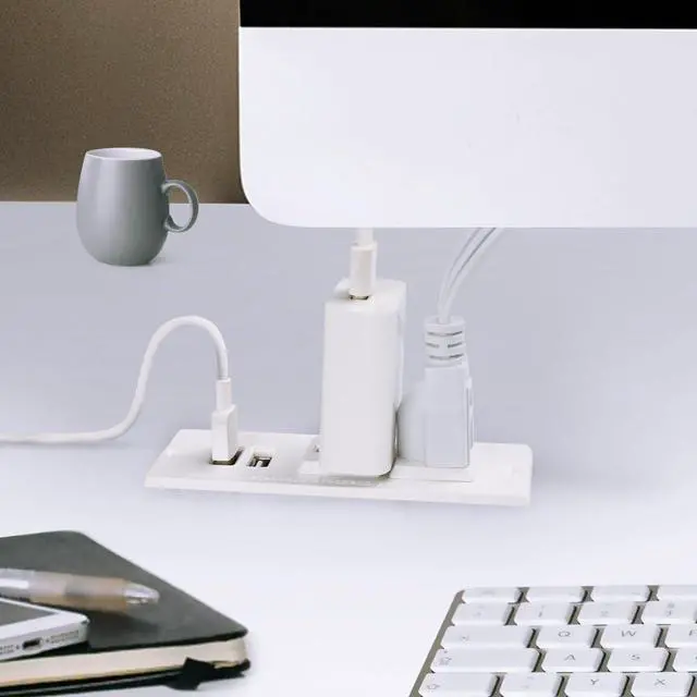 Alt view image 7 of 7 - Small Recessed Power Strip Plug Extension Cord with USB Electrical Outlet Extender Flush Mount Surge Protector Power Adapter Charging Station for Desk Furniture Tabletop Home Office (White)