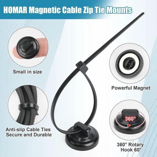 Alt view image 2 of 7 - magnetic zip tie mount Magnetic Zip Ties Mount Base Holder with 100 Pcs Cable Zip Ties, Strong Magnet Wire Holder, Cable Management Clips for Electrical Wiring Home Office Outdoors Organization