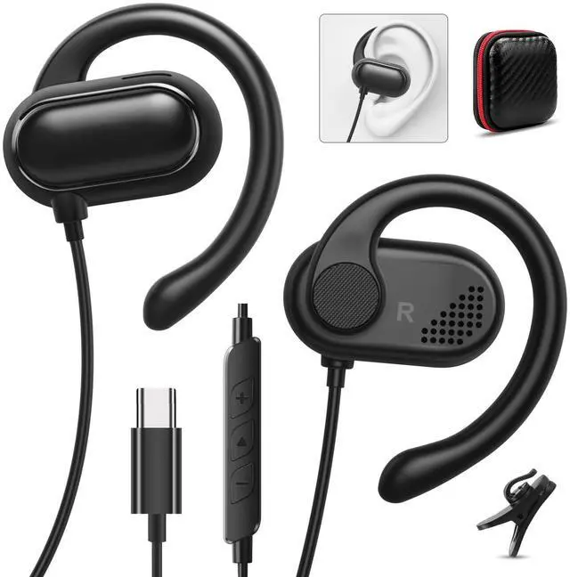 Main image of USB C Headphones Over-Ear Buds Hooks Earbuds Mic for Sports Running | Type-C Wired Earbuds Fit Small Ears Volume Control for iPad/ iPhone 17 16 15 for Samsung S26 S25 S24 Oneplus 15 Pixel 10 8 6