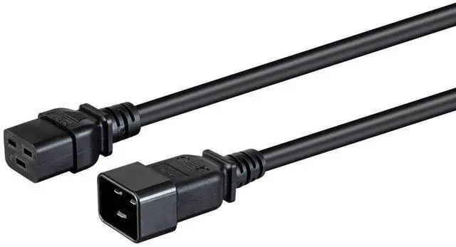 Main image of Heavy Duty Extension Cord - IEC 60320 C20 to IEC 60320 C19, 20 Amp, 5000 Watt, 250 Volt, 12AWG, 6 Feet, Black