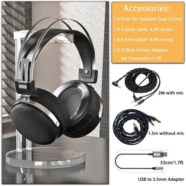 Alt view image 2 of 6 - Wired Studio Headphones,Over Ear Boom mic Gaming Headset,HiFi Open-Back Stereo Headphones,Dual 3.5mm 50mm Dynamic Driver Monitoring Headset for Recording Mixing DJ Podcast Audiophile