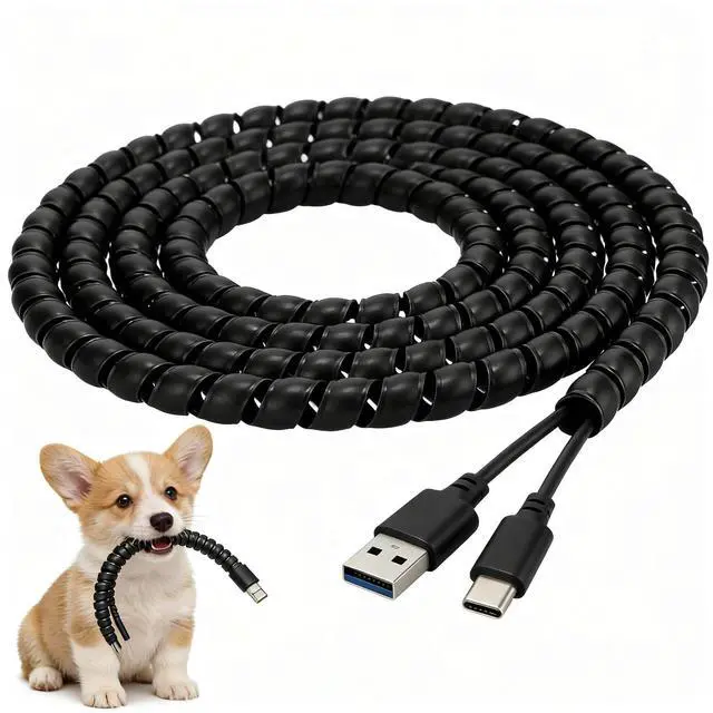 Main image of Dog and Cat Cord Protector 49.2 ft 10 mm Spiral Cable Wire Wrap from Pets No Chew Cat Proofing Cords 5 Pcs/Pack for TV Computer Ebike Electrical Wire(Black)