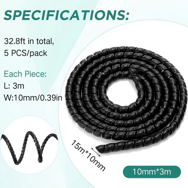Alt view image 2 of 7 - Dog and Cat Cord Protector 49.2 ft 10 mm Spiral Cable Wire Wrap from Pets No Chew Cat Proofing Cords 5 Pcs/Pack for TV Computer Ebike Electrical Wire(Black)