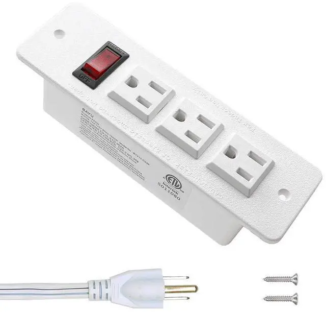Main image of Recessed Power Strip Countertop Power Grommet Desk Mountable Power Strip Behind Drawer Outlets for Cabinet Sofa Shelf UL/ETL Certificated White