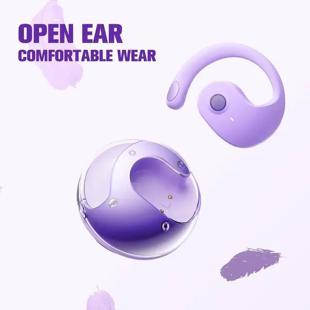 Alt view image 3 of 7 - Purple Out of Ear Open Ear Headphones Wireless Ear Hanging Bluetooth Headset, Air Bone Conduction Open Ear Earbuds, OWS Over the Ear Earbuds Open Ear Buds Not In Ear Outside the Ear Headphones