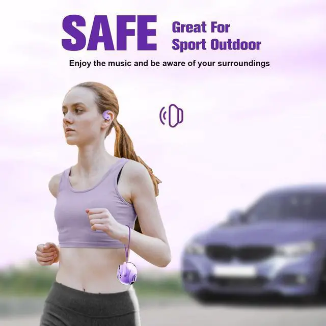 Alt view image 4 of 7 - Purple Out of Ear Open Ear Headphones Wireless Ear Hanging Bluetooth Headset, Air Bone Conduction Open Ear Earbuds, OWS Over the Ear Earbuds Open Ear Buds Not In Ear Outside the Ear Headphones