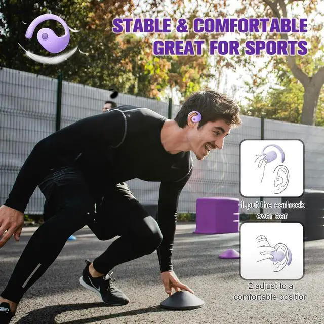 Alt view image 7 of 7 - Purple Out of Ear Open Ear Headphones Wireless Ear Hanging Bluetooth Headset, Air Bone Conduction Open Ear Earbuds, OWS Over the Ear Earbuds Open Ear Buds Not In Ear Outside the Ear Headphones