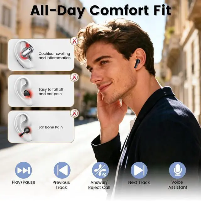 Alt view image 3 of 6 - Wireless Earbuds with Touch Screen, Bluetooth 5.4 Headphones, ANC Noise Cancelling, 60H HiFi Stereo Bluetooth Ear Buds with 5 EQ Modes, for Sports/Workout