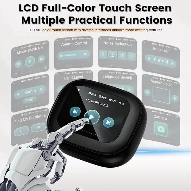 Alt view image 4 of 6 - Wireless Earbuds with Touch Screen, Bluetooth 5.4 Headphones, ANC Noise Cancelling, 60H HiFi Stereo Bluetooth Ear Buds with 5 EQ Modes, for Sports/Workout